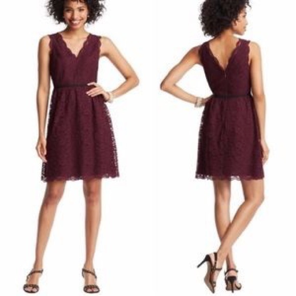 Ann Taylor V neck Lace Dress Burgundy Size 2 - Picture 2 of 2